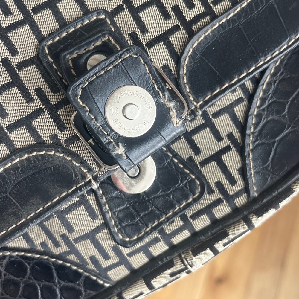 Tommy Hilfiger Woven Monogram Canvas Shoulder Bag with Black Trim - Picture 11 of 15